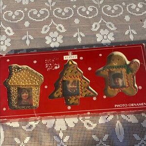 Gold Gingerbread Photo Ornaments - Set of 3 Holiday Frames